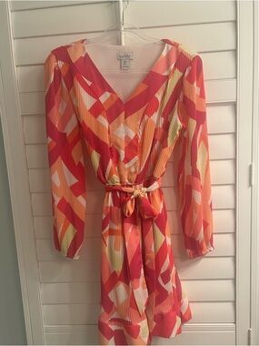 Nicole Miller Vibrant Long-Sleeved Pleated Mini Dress- Size S- Like New!
